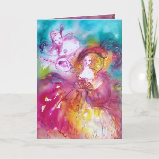 PIERROT EN ARLECCHINA Venetian Carnival, Feestdagen Kaart (Voorkant)