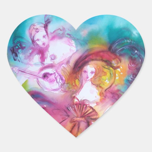 PIERROT EN ARLECCHINA Venetian Carnival, Hart Sticker (Voorkant)