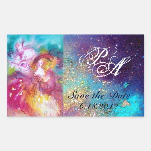 PIERROT EN ARLECCHINA Venetian Carnival, Monogram Rechthoekige Sticker (Voorkant)