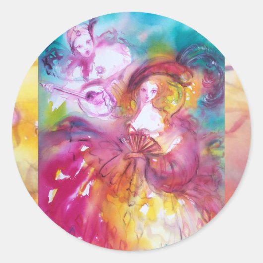 PIERROT EN ARLECCHINA Venetian Carnival, Ronde Sticker (Voorkant)