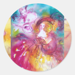 PIERROT EN ARLECCHINA Venetian Carnival, Ronde Sticker