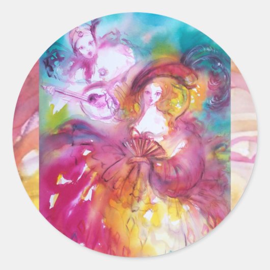 PIERROT EN ARLECCHINA Venetian Carnival, Ronde Sticker (Voorkant)