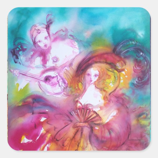PIERROT EN ARLECCHINA Venetian Carnival, Vierkante Sticker (Voorkant)