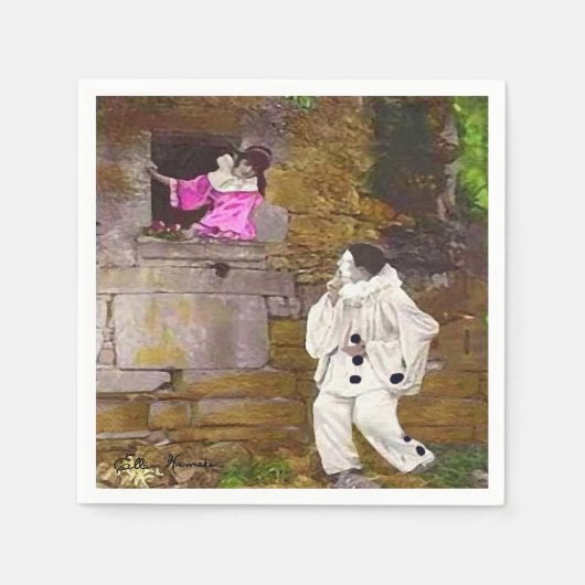 Pierrot en Columbine Cocktail servet (Voorkant)