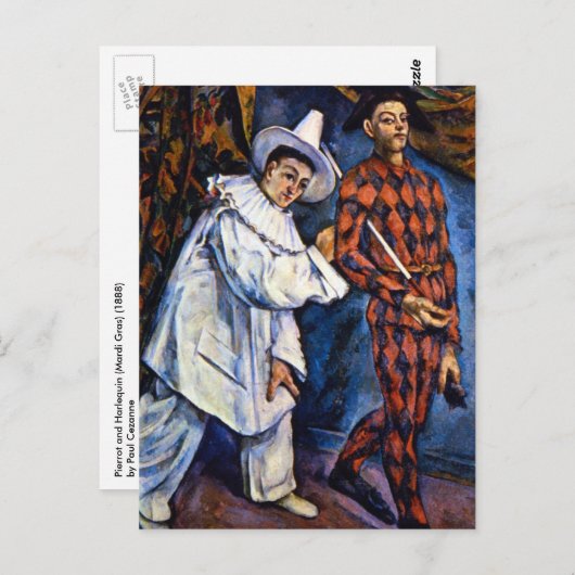 Pierrot en Harlequin, Mardi Gras van Paul Cezanne Briefkaart (Voorkant / Achterkant)