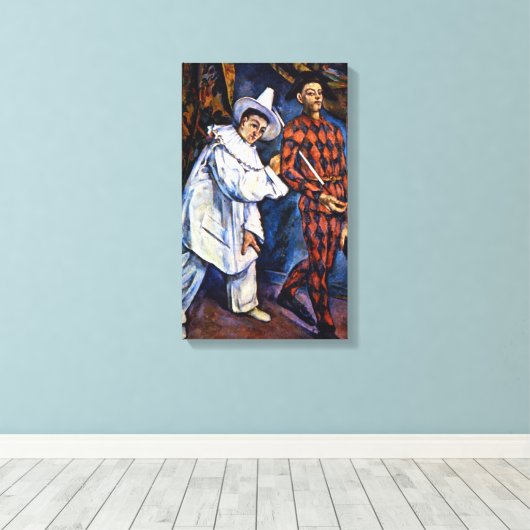 Pierrot en Harlequin, Mardi Gras van Paul Cezanne Canvas Afdruk (Insitu (Houten vloer))