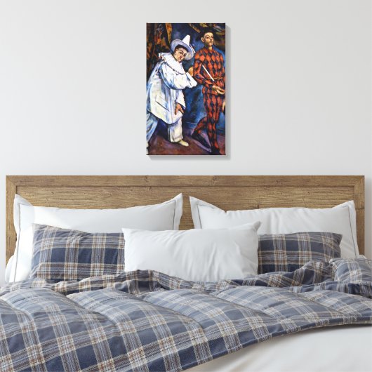 Pierrot en Harlequin, Mardi Gras van Paul Cezanne Canvas Afdruk (Insitu (Slaapkamer))