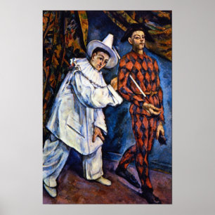 Pierrot en Harlequin, Mardi Gras van Paul Cezanne Poster