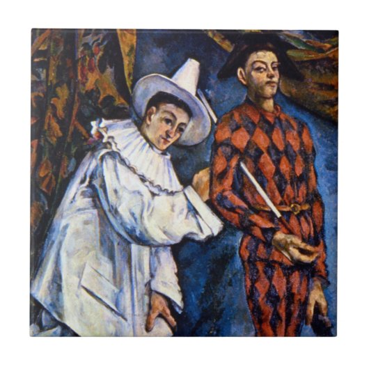 Pierrot en Harlequin, Mardi Gras van Paul Cezanne Tegeltje (Voorkant)