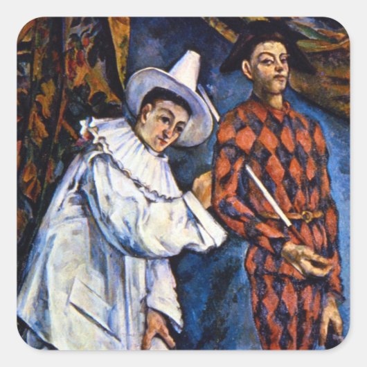 Pierrot en Harlequin, Mardi Gras van Paul Cezanne Vierkante Sticker (Voorkant)