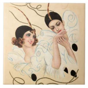 Pierrot en Pierrette Handkus by Sophia Chiostri Tegeltje
