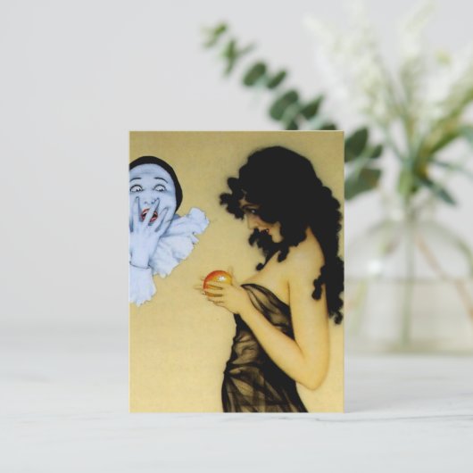 “Pierrot en verleiding” van Raphael Kirchner Briefkaart (Staand voorkant)