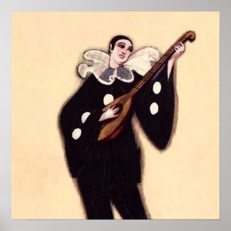 Pierrot in het zwart die luit speelt door Sophia C Poster