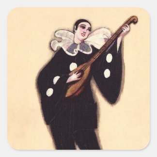 Pierrot in het zwart die luit speelt door Sophia C Vierkante Sticker
