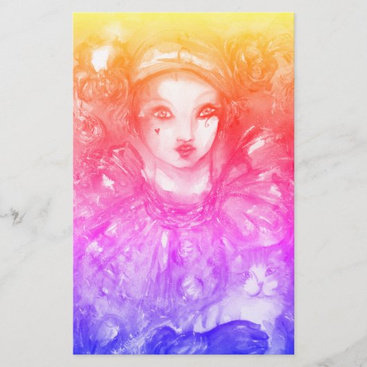 PIERROT MET CAT / Mardi Gras Masquerade Party Briefpapier (Voorkant)