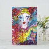 PIERROT MET CAT / Mardi Gras Masquerade Party Briefpapier (Staand voorkant)