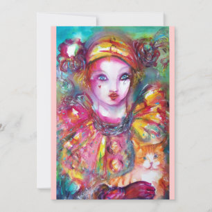 PIERROT MET CAT / Mardi Gras Masquerade Party Kaart