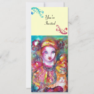 PIERROT MET CAT / Mardi Gras Masquerade Party Kaart