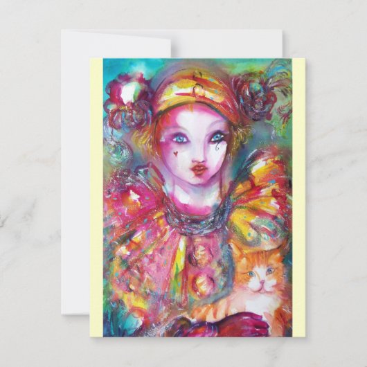 PIERROT MET CAT / Mardi Gras Masquerade Party Kaart (Voorkant)