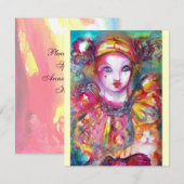 PIERROT MET CAT / Mardi Gras Masquerade Party Kaart (Voorkant / Achterkant)