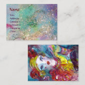 PIERROT MET CAT-Masquerade-masker, blauwe Sparkles Visitekaartje (Voorkant / Achterkant)