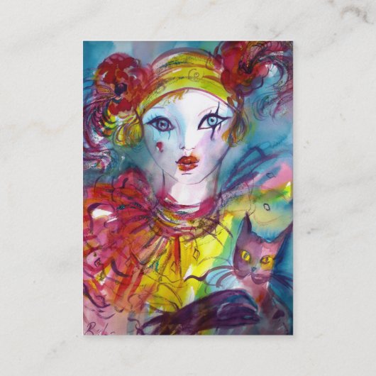 PIERROT MET CAT-Masquerade Maskermaskerroze Fuchsi Visitekaartje (Achterkant)