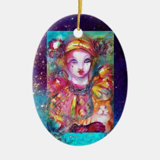 PIERROT MET CAT- / Venetiaanse maskerade-maskers Keramisch Ornament (Voorkant)