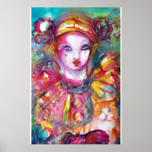PIERROT MET CAT- / Venetiaanse maskerade-maskers Poster
