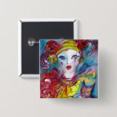 PIERROT MET CAT- / Venetiaanse maskerade-maskers Vierkante Button 5,1 Cm (Voorkant /achterkant)