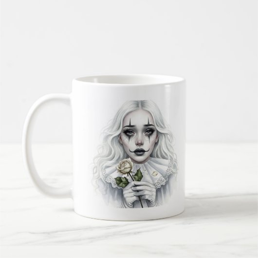 Pierrot met een witte roos koffiemok (Links)