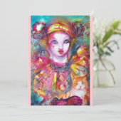 PIERROT MET KAT / Mardi Gras Maskerade Feest Kaart (Staand voorkant)