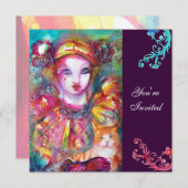 PIERROT MET KAT / Mardi Gras Maskerade Feest Kaart (Voorkant / Achterkant)