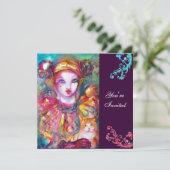 PIERROT MET KAT / Mardi Gras Maskerade Feest Kaart (Staand voorkant)