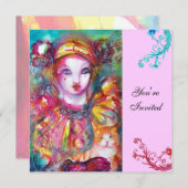 PIERROT MET KAT / Mardi Gras Maskerade Feest Kaart (Voorkant / Achterkant)