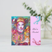 PIERROT MET KAT / Mardi Gras Maskerade Feest Kaart (Staand voorkant)