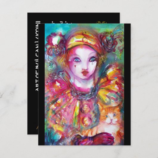 PIERROT met kat Uitnodiging Briefkaart (Voorkant / Achterkant)