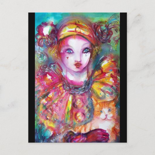 PIERROT met kat Uitnodiging Briefkaart (Voorkant)