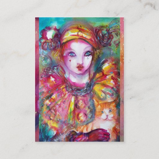 PIERROT MET KAT / Venetiaans Carnaval Masker Visitekaartje (Achterkant)