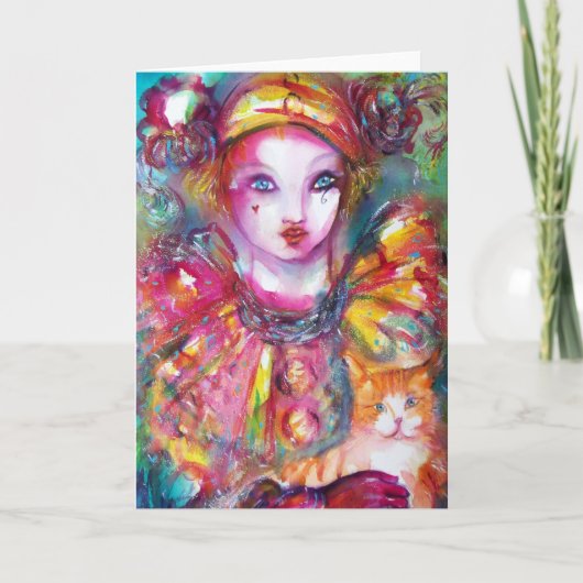 Pierrot met kat  / Venetiaanse Carnavalsmaskers Kaart (Voorkant)