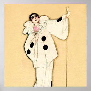 Pierrot met roze roos door Sophia Chiostri Poster