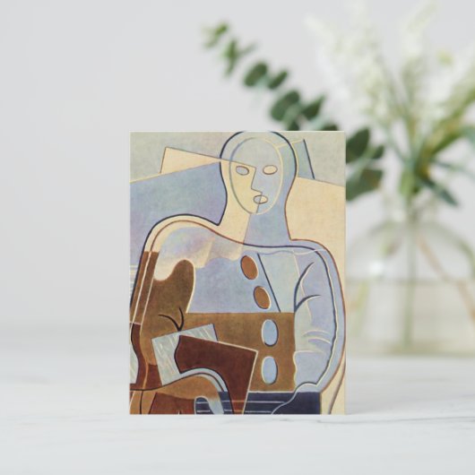 “Pierrot With Guitar” Cubist Painting by Juan Gris Briefkaart (Staand voorkant)