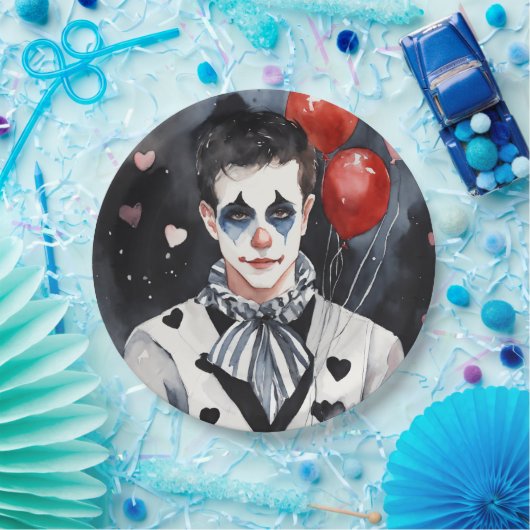 Pierrot zwart-wit papieren bordje (Feest)