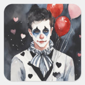 Pierrot zwart-wit vierkante sticker (Voorkant)