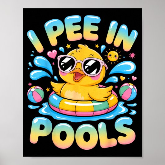 Pies in zwembaden grappige sarcastische leuke eend poster (Voorkant)