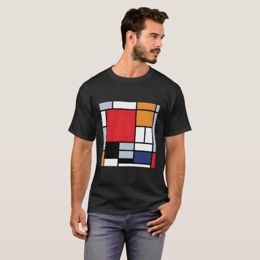 Piet Mondriaan compositie met groot rood vlak mod T-shirt (Voorkant volledig)