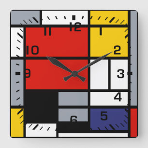 Piet Mondriaan, samengesteld met grote rode planee Vierkante Klok