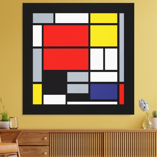 Piet Mondriaan, samengesteld met grote rode vlakte Canvas Afdruk (Insitu (Woonkamer))
