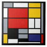 Piet Mondriaan, samengesteld met grote rode vlakte Tegeltje<br><div class="desc">Tegel geïnspireerd door Piet Mondriaans compositie met grote rode vlakken, geel, zwart, grijs en blauw De Stijl moderne kunst schilderen.</div>