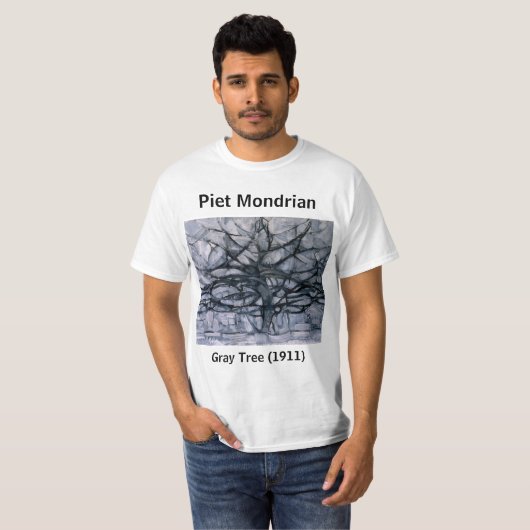 Piet Mondrian Abstract Gray Tree T-shirt (Voorkant volledig)