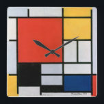 Piet Mondrian Abstract Vierkante Klok<br><div class="desc">Samenstelling met Rood,  Geel,  Blauw en Zwart (1921) door Piet Mondrian. Één van een groot collectie van de  en originele design van design uit Retro Phoenix.</div>